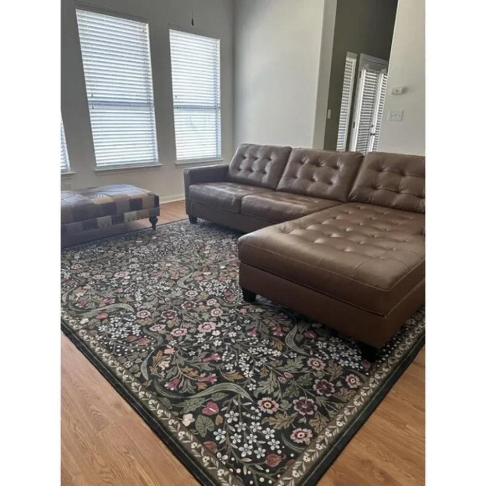 New 8x10 Green Floral Rug, Washable Non-Slip Thin Carpet for Home & Room
